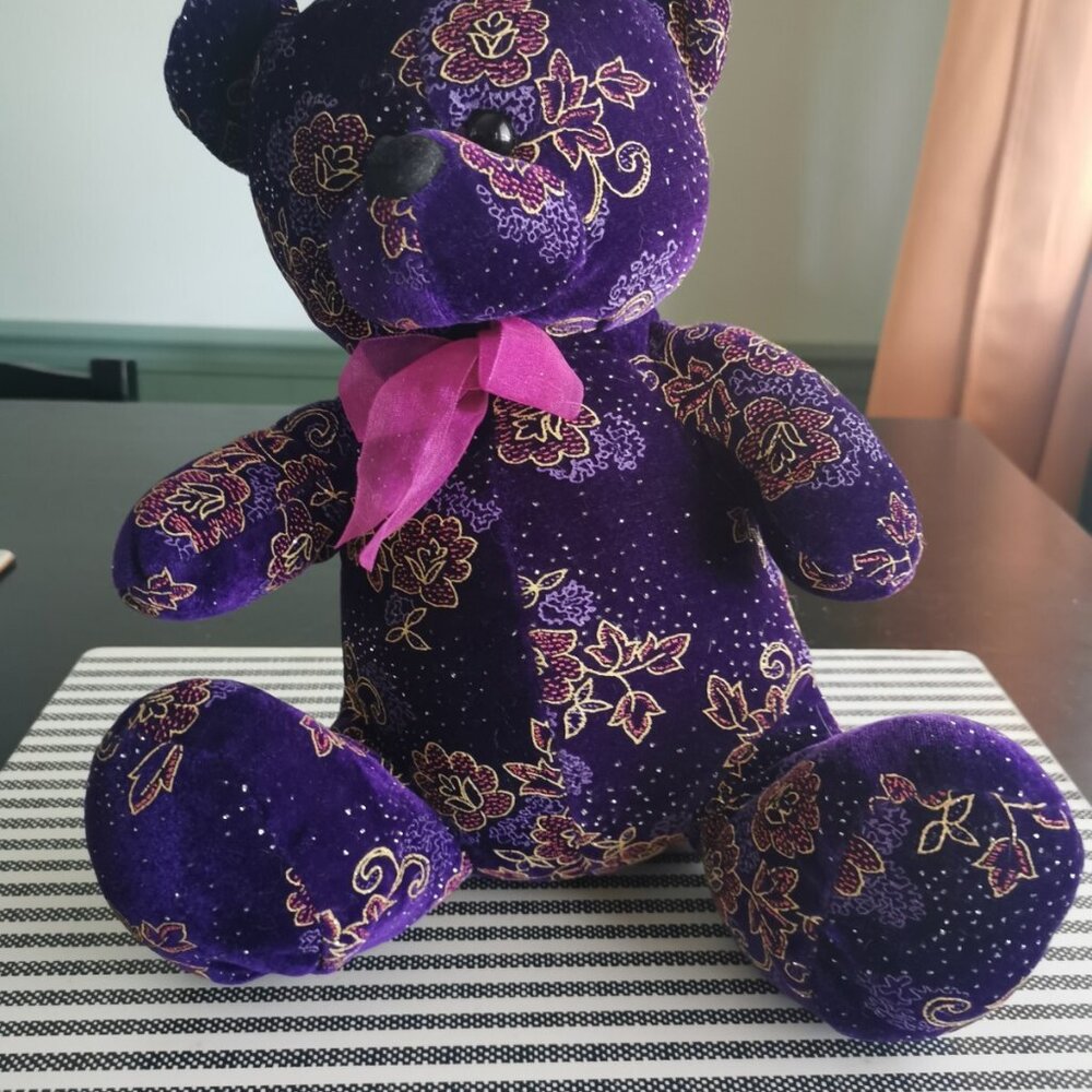 Good Stuff Stuffed 11" Purple Bear w/ Flower Pattern